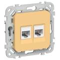 FLITE Розетка 2-местная RJ45/RJ11 категория 5Е/3 UTP РКТ5е/3-2-0-ФлЗ золотарник IEK