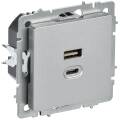 BRITE Розетка USB A+C 45Вт высокоскоростная зарядка РЮ11-2-БрА алюминий IEK