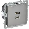 BRITE Розетка USB A+C 45Вт высокоскоростная зарядка РЮ11-2-БрС сталь IEK