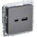 BRITE Розетка USB A+C 18Вт РЮ11-1-БрС сталь IEK