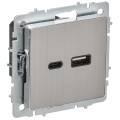 BRITE Розетка USB A+C 18Вт РЮ11-1-БрГН металл хром/никель IEK
