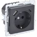 BRITE Розетка 1-местная с заземлением с защитными шторками 16А с USB A+C 18Вт РЮш11-1-БрГ графит IEK