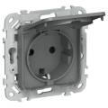 FLITE Розетка с заземлением с защитными шторками и крышкой 16А IP44 РСшкр11-0-44-ФлМА мокрый асфальт