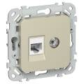 FLITE Розетка 2-местная RJ45/TV категория 5Е UTP РКТВ5е-2-0-ФлШ шампань IEK