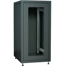 Шкаф напольный 19", 18U, 600х800мм, стекл. дверь, черный, LINEA E, ITK LE05-18U68-GM