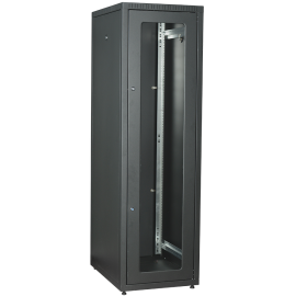 Шкаф напольный 19", 33U, 600х600мм, стекл. дверь, задняя металл, черный, LINEA E, ITK LE05-33U66-GM