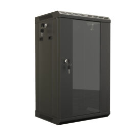 Шкаф настенный 10", 15U, 774,5х390х300мм, стекл.дверь, в сборе,черный, Hyperline TDB-15U-GP-RAL9004