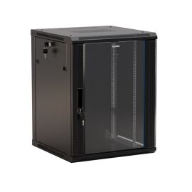 Шкаф настенный 19", 6U, 367х600х450мм, стекл.дверь, черный, Hyperline TWB-0645-GP-RAL9004