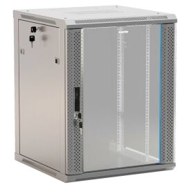 Шкаф настенный 19", 12U, 650х600х600мм, стекл.дверь, серый, Hyperline TWB-1266-GP-RAL7035