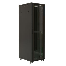 Шкаф напольный 19", 32U, 1610х800х1200мм, стекл. перед. дверь, черный, Hyperline TTB-3282-AS-RAL9004
