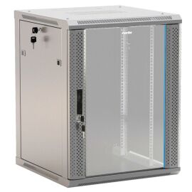 Шкаф настенный 19", 9U, 500х600х450мм, стекл.дверь, серый, Hyperline TWB-0945-GP-RAL7035