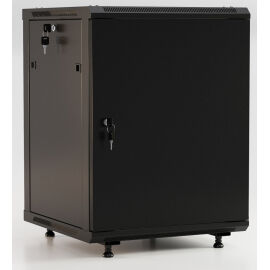 Шкаф настенный 19", 18U, 920х600х450мм, металл.дверь, черный, Hyperline TWB-FC-1845-SR-RAL9004