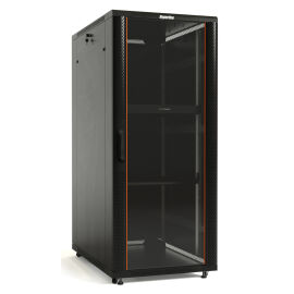 Шкаф напольный 19", 37U, 1833х600х600мм, стекл. передняя дверь, задняя сплош., черный, Hyperline TTB-3766-AS-RAL900