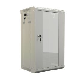 Шкаф настенный 10", 12U, 649,5х390х300мм, стекл.дверь, в сборе, серый, Hyperline TDB-12U-GP-RAL7035