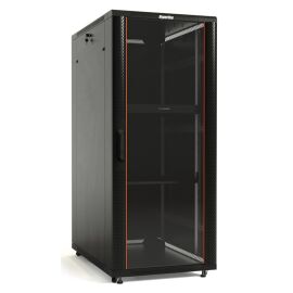 Шкаф напольный 19", 18U, 988х600х800мм, стекл. передняя дверь, черный, Hyperline TTB-1868-AS-RAL9004