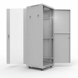 Шкаф напольный 19", 22U, 600х800мм, передняя дверь стекло, серый, Standart, REXANT 04-2314