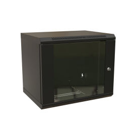 Шкаф настенный 19", 15U, 600х600мм, стекл. дверь, с перф. бок, черный, WRline WR-TW-1566-GP-RAL9004