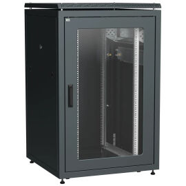 Шкаф сетевой 19", 24U, 800х800мм, стекл.перед.дверь, зад.металл., черный, LINEA N, ITK LN05-24U88-GM