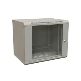 Шкаф настенный 19", 12U, 650x600х600мм, стеклянная дверь, серый, WRline WR-TW-1266-GP-RAL7035 