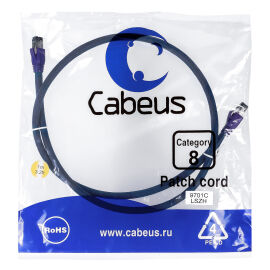 Патч-корд S/FTP 4 пары, Кат.8, 2xRJ45, LSZH, 1м, синий, Cabeus PC-SSTP-RJ45-Cat.8-1m-LSZH