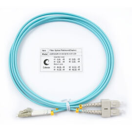 Шнур оптический LC/UPC–SC/UPC, МM, 50/125, OM3, 2м, LSZH, Duplex, бирюз., Cabeus FOP-50-LC-SC-2m