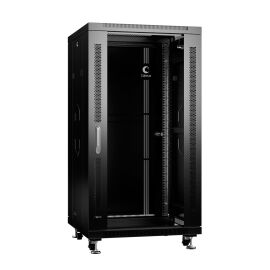 Шкаф напольный 19" 22U 600X600X1166мм, перед. дверь стеклян, зад. сплош., CABEUS SH-05C-22U60/60-BK