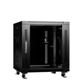 Шкаф напольный 19" 12U 600X800X730мм, перед. дверь.стекл., зад. спл. черн, CABEUS SH-05C-12U60/80-BK