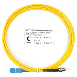 Шнур оптический SC/UPC–ST/UPC, SM, 3м, LSZH, Simplex, желтый, Cabeus FOP(s)-9-SC-ST-3m