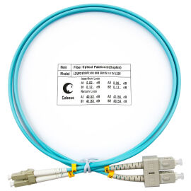 Шнур оптический LC/UPC – SC/UPC, МM, 50/125, OM3, 1м, LSZH, Duplex, бирюз., Cabeus FOP-50-LC-SC-1m