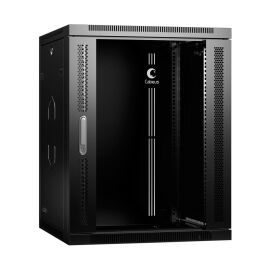 Шкаф настенный 19" 15U 600x600x769мм, дверь стекло, черный, CABEUS SH-05F-15U60/60-BK