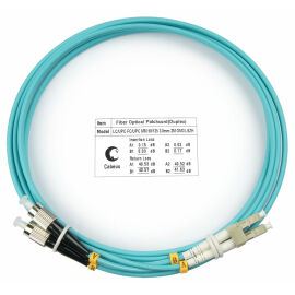 Шнур оптический LC/UPC–FC/UPC, МM, 50/125, OM3, 2м, LSZH, Duplex, бирюз., Cabeus FOP-50-LC-FC-2m