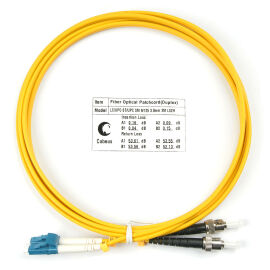 Шнур оптический LC/UPC-ST/UPC, SM, 2м, LSZH, Duplex, желтый, Cabeus FOP(d)-9-LC-ST-2m