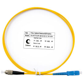 Шнур оптический SC/UPC - FC/UPC, SM, 1м, LSZH, Simplex, желтый, Cabeus FOP(s)-9-SC-FC-1m