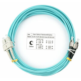 Шнур оптический SC/UPC–FC/UPC, МM, 50/125, OM3, 5м, LSZH, Duplex, бирюз., Cabeus FOP-50-SC-FC-5m