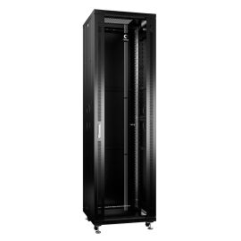 Шкаф напольный 19" 42U 600X800X2055мм, перед. стеклн. дверь, задн. сплош., черн., CABEUS SH-05C-42U60/80-BK