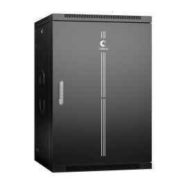 Шкаф настенный 19" 18U 600x350x901мм, дверь металл, черный, CABEUS SH-05F-18U60/35m-BK