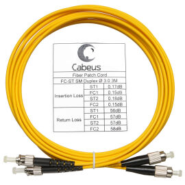 Шнур оптический FC/UPC-ST/UPC, SM, 3м, LSZH, Duplex, желтый, Cabeus FOP(d)-9-FC-ST-3m