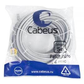 Патч-корд UTP 4 пары, Кат.5е, 2xRJ45, PVC, 20м, серый, Cabeus PC-UTP-RJ45-Cat.5e-20m