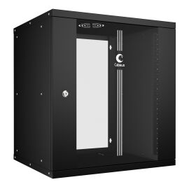 Шкаф настенный 19" 12U 550x450x590мм, LIGHT, дверь стекло, черный, CABEUS WSC-05D-12U55/45-BK