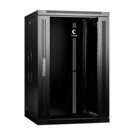 Шкаф настенный 19" 18U 600x350x901мм, дверь стекло, черный, CABEUS SH-05F-18U60/35-BK