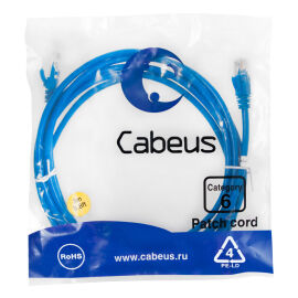 Патч-корд UTP 4 пары, Кат.6, 2xRJ45, PVC, 3м, синий, Cabeus PC-UTP-RJ45-Cat.6-3m-BL