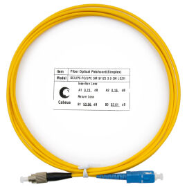 Шнур оптический SC/UPC–FC/UPC, SM, 3м, LSZH, Simplex, желтый, Cabeus FOP(s)-9-SC-FC-3m