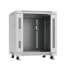 Шкаф напольный 19" 12U 600X600X730мм, перед.стекл.дверь, задн. сплош., черн., CABEUS SH-05C-12U60/60