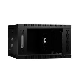 Шкаф настенный 19" 6U 600x600x368мм, дверь стекло, черн., CABEUS SH-05F-6U60/60-BK