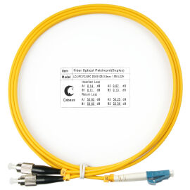 Шнур оптический LC/UPC-FC/UPC, SM, 1.5м, LSZH, Duplex, желтый, Cabeus FOP(d)-9-LC-FC-1,5m