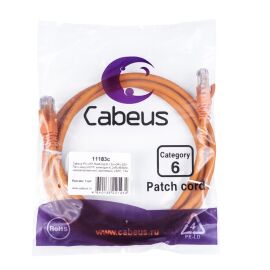 Патч-корд UTP 4 пары, Кат.6, 2xRJ45, LSZH, 1.5м, оранжевый, Cabeus PC-UTP-RJ45-Cat.6-1.5m-OR-LSZH