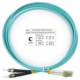 Шнур оптический LC/UPC–ST/UPC, МM, 50/125, OM3, 2м, LSZH, Duplex, бирюз., Cabeus FOP-50-LC-ST-2m