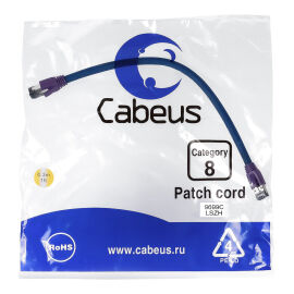 Патч-корд S/FTP 4 пары, Кат.8, 2xRJ45, LSZH, 0.3м, синий, Cabeus PC-SSTP-RJ45-Cat.8-0.3m-LSZH