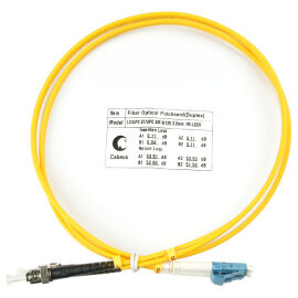 Шнур оптический LC/UPC-ST/UPC, SM, 1м, LSZH, Duplex, желтый, Cabeus FOP(d)-9-LC-ST-1m