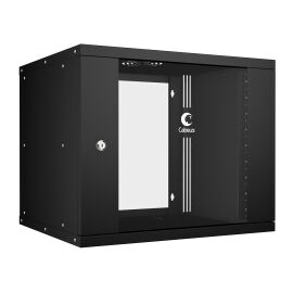 Шкаф настенный 19" 9U 550x450x450мм, LIGHT, дверь стекло, черный, CABEUS WSC-05D-9U55/45-BK